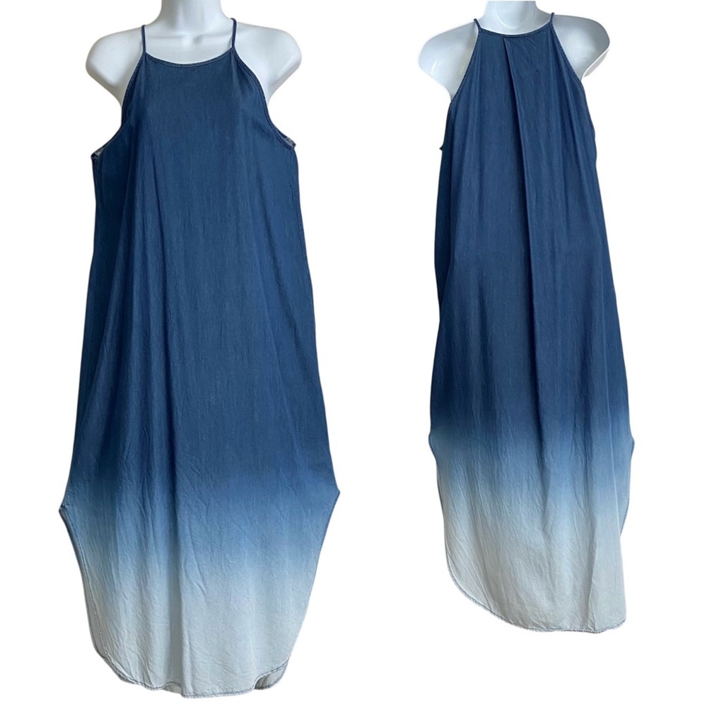 She + Sky Blue Chambray Ombre Sleeveless Halter Midi Maxi Dress Size Medium